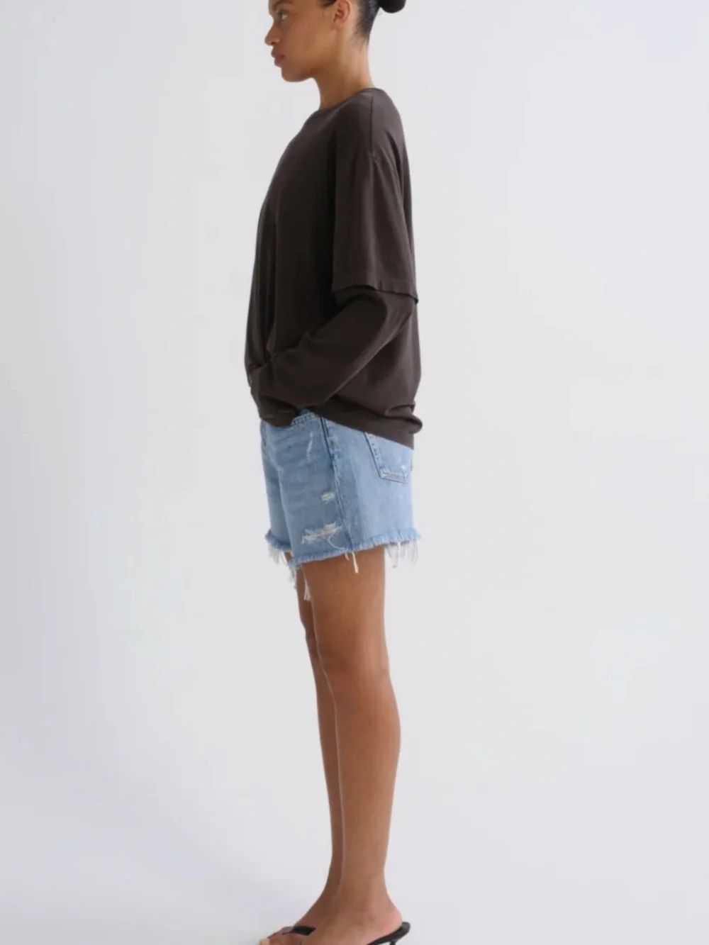 AGOLDE Designer High Rise Parker Long Relaxed Denim Short Size 32
